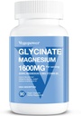 Glycinát hořečnatý 200mg, dodatek k magneziu s vysokou absorpcí veganu, vitamin D & B6, Bisglycinát hořečnatý pro spánek, zdraví kostí a svalů, nerv, Non- GMO, 90 Kapsle