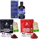 Jungle Powders Wild Bilberry Extract for Eyes USDA Organic 3.4oz Lahvička, Black Red Raspberry Powders Bundle 5 Ounce Bag, Freeze Sušené Maliny pro pečení Smoothies Dehydratované ovoce