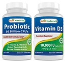 Nejlepší Naturals Probiotic 10 Strains & 30 Milionů CFU & Vitamin D3 10000 IU