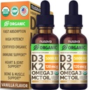 (2 Pack) Organic Vitamin D3 K2 Kapky s MCT Oil Omega 3, 5000 IU - Maximální síla Vitamin D Liquid, No Fillers, Non- GMO Liquid D3 pro rychlejší absorpci a imunitní podporu (Vanilla, 1 Fl OZ x 2)