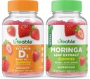 Lifeable Vitamin D 5000 IU + Moringa Leaf, Gummies Bundle - Great Toasting, Vitamin dodatek, Lepek zdarma, GMO zdarma, Žvýkací žlab