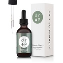 Vitamin D3 + K2 Kapky s 1000 IU Plant Based D3 a 45 mcg K2, 2 oz Liquid Supplement for Bone Strength, Vylepšená nálada - Žádné umělé konzervativy, Neochucené, s kokosem MCT Oil