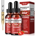 Triple Magnesium Complex Dodatek, Glycinát hořčíku, Směs, Citrát kapalné kapky 1000mg s Ashwagandha, CoQ10, Vitamin B6, C, D, Zinek -Podpora klidu Stress Relief, kost, svalovina, Mood 2 Pack