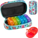 Serfeymi Týdenní Travel Pill Organizátor 2 Times A Day PM Upgraded Rainbow Pill Box 7 Day with Portable Zipper Canvas Pill Case, Medicine Organizátor pro pilulky, Vitamíny, Rybí oleje - Green 01