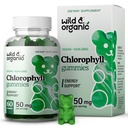 Wild & Organic Chlorofyl Gummies 50mg - Detox Cleanse doplňky w / Sodná měď Chlorofylin - Vnitřní deodorant w / Chlorofyl prášek - Vegan, Non- GMO - 60 Bylinné Žvýkačky