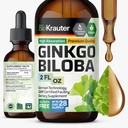 BIO KRAUTER Ginkgo Biloba Extract - Liquid Ginkgo Biloba doplňky pro mozek - Vegan, Alkohol & cukr zdarma - 2 Fl Oz