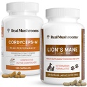 Skutečné houby Cordyceps pro lidi (120ct) a Lví hříva pro zvířata v zájmovém chovu (120ct) - Bundle for Energy, Vitality & Cognition - Vegan, Non- GMO, gluten- Free, Grain- Free Mushroom Extract doplňky