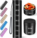 Hliníkový cestovní pilulka Organizátor, Týdenní Kovová pilulka Pouzdro, Držák pilulek, Moisture Proof Vodotěsné Denní Pill Box 7 Den, Velký Pill Kontejner na držení vitaminů, Léky, Doplňky, Černé