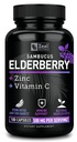 Zeal Naturals Max Síla Elderberry Kapsle + Zinek + Vitamin C 124; 500mg pro podporu imunitního systému s černým Sambucus Elderberry 124; 100 Počet 124; 3- in-1 Imunitní podpora pro dospělé