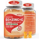 Sugar Free Vitamin C + D3 + Zinkové gumy pro dospělé 50 +, 9 v 1 Imunitní obranný dodatek s D3 5000IU, Elderberry, Echinacea, Mullein Leaf pro zvýšení imunity, Power Antioxidant, Vegan (balení po 1)