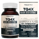 20% Thymoquinon Black Seed Oil Extract Kapsle - TQ- Advanced 4X ®: Koncentrace potentu Thymoquinonu k dispozici - 60: 1 Koncentrát z Nigella Sativa, Surová forma, Vegan, Skleněná láhev (60 Kapsle)