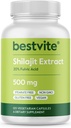 BESTVITE Pure Shilajit Extract 500mg (120 Vegetariánských kapslí) - No Stearates - Vegan - Non GMO - Gluten Free - Standardizované na 20% Fulvic Acid