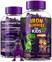 Iron Dinosaur Gummies for Kids with Vitamin C C124; Sugar- Free, Vegan, Gluten- Free & Non- GMO C124; Anemie Relief, Energy & Blood Health Support C124; Grape Flavor, Pectin- Based for Optimal Health