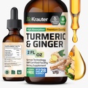BIO KRAUTER Turmeric and Ginger Supplement Tincture - Kurkumin imunitní podpůrné kapky - Ginger Extract s Black Pepper - Vegan Formule - 2 Fl.Oz.