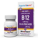 Superior Source No Shot Vitamin B-12 Kyanokobalamin 1000 mcg, B-6, kyselina listová 400 mcg - Podpora zdraví mozku a srdce - Podpory přírodní energie úrovně - 100 Sublingvální rozpuštění tablety