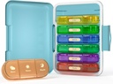 Týdenní balení Pořadatel 3X denně, 7 den Pill Box 3 Times, Přenosný pro cestovní pilulky pouzdro pro pilulky / vitamín / rybí olej / léky / doplňky (3x7 Blue + Rainbow)