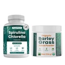 Teaveli Spirulina a Chlorella Kapsle a Orgaic Barley Tráva Juice Powder Bundle