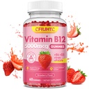 Vitamin B12 Gummies pro ženy a muže, 5000mcg Methyl B12 Gummies s vitaminem B6, D3, Železo, Folát pro dospělé, Podporuje Energy & Metabolismus Boost, Mood, imunitní a nervový systém, Bezcukrová jahoda