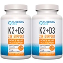 2 in 1 High potency Formule 90mcg Vitamin K2 (MK7) a 5000 IU Vitamin D3 dodatek pro zdraví kostí a srdce 124; Non- GMO Formule Vitamin D3 & K2 Komplex, Celkem 240 Kapsle I 8 Měsíční dodávky