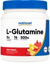 Nutricost L- glutamin Powder 500 Grams (ovocný punč) - (76 Servings per Bottle)