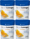 Stříbrné Lozengy s vitaminem C - Premium Nano Silver 60 PPM Koloidní stříbro, Organický med a vitamín C Minerální dodatek Kašel & Hrdlo - Balení 4