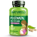 NATURELO Postnatální Multivitamin - Doplněk pro kojící ženy - Plant- based vitamin D, folát, Jemný železo - pro ošetřující matku, dítě - Post Natal Kojení Podpora 180 Kapsle