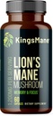 KingsMane ™ Organic Lion 's Mane Houbový dodatek, paměť, zaměření, & Clarity Brain Support, 1200mg, 60 Kapsle