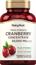 Piping Rock Cranberry Pills 124; 120 Kapsle 124; Doplněk pro ženy a muže 124; Triple Strength koncentrát Extract Plus Vitamin C 124; Non- GMO, gluten zdarma