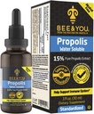 BEE and You 15% Pure Propolis Water Soluble Extract - High Potency - Zero Sugar - Zero Calorie - Natural Imunitary Support & Sore Throat Relief Antioxidants, Keto, Paleo, Gluten- Free, 1 Fl Oz
