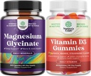 Svazky čistého Glycinátu hořečnatého 400mg per Serving for Mood Sleep and Relaxation 240ct a vitamínu D3 Gummies for Daily Wellness or Bone Muscle & Immunication Support