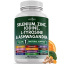 Selen, zinek, jód, L Tyrosin, Ashwagandha - Support Supplement for Women and men with Bladderwrack, Turmeric, Silica Kelp, Schisandra - 60 Počet