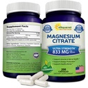 aSquared Nutrition Magnesium Citrát 833mg Dodatek - 200 Kapsle - Max síla Vegan Mag Citrát Práškové pilulky na podporu čisté funkce svalů, srdce a kostí - Pomáhá zvýšit energii