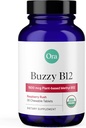 Ora Organic Vitamin B12 1500mcg - Plant- Based methylkobalamin pro dospělé - Přírodní stimulant- Free Energy, Malina Flavor žvýkací tablety, bez přidaného cukru - 30 Tablety