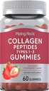 Piping Rock kolagen gumy 124; 60 Počet 124; Collagen Peptides typ 1 a 3 124; Jahodové ochucené 124; Bovine dodatek 124; Non- GMO, gluten zdarma