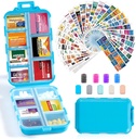 14 Grids Travel Pill Pořadatel Box s 415- Pcs Medicine Název etikety - Pocket Daily Pharmacy Case Container Kit - Travel Medication Holder Disperser for Fish Oil Vitamin Supplement Storage - Blue