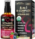 USDA Organic Vitamin B- Complex Liquid Spray 8- in-1 - B5 Pantothenic Acid Acid Acid 124; B12 Methylkobalamin Acid 124; B1 Thiamin Acid 124; B6 Pyridoxin Acid 124; B7 Biotin Acid 124; B9 Folic Acid 124; B3 Niacinamid - Vyrobeno v USA Dodatek, 2fl oz