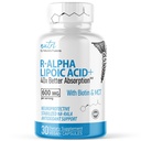 Nutri R Alpha kyselina lipoová 600mg Kapsle - R Kyselina lipoová stabilizovaná biotinovým přípravkem - Aktivní forma R- ALA - 600 mg klinické dávkování - Výkonná buněčná energetická podpora - 30 Veganových kapslí - RALA