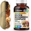 BIO KRAUTER Dozen Komplexní houbové kapsle 2100 mg Směs - 100 Vegan Caps - 12 Extrakty v jednom Houbovém dodatku pro imunitní podporu - Lví hříva, Reishi, Cordyceps