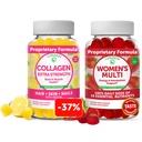 Lunakai Collagen a ženské multivitaminové gumy Bundle - Non- GMO Anti Aging doplňky s biotin, zinek, vitamin C a E - 100% denní hodnota 16 esenciální vitaminy a minerály - 30 dní dodávky