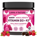Llama Naturals Vitamin D3, Vegan, Organická imunitní podpora Dodatek, Vitamin D Gummie pro dospělé a děti, Real Fruit Gummy Vitamíny, Promotes Bone Health, No Add Cukr Cane, Malina, 60 Ct