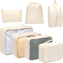 Toplive 7 Set Balení Cubes for Travel, Zavazadlový organizátor tašky pro cestovní příslušenství, Kompresní balení Cubes, Beige