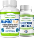 Power By Naturals: Organic Sea Moss a Leptin Detox Bundle - 60 Vegan Kapsle Každý - Plant- based, gluten- Free dodatek pro imunitní vylepšení a přírodní čištění