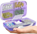 Travel Pill Organizátor - Vzduchotěsná medicína Pouzdro pro cestování přenosné lékárny Box s etiketami Vitamin Container 8 Complex dodatek Držák léků Velká kapacita Daily (Purple)