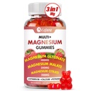Triple Magnesium Complex 900 mg, Magnesium Glycinát, Citrát, Malate s draslíkem, vápník, vitamín B6 pro klid a spánek - Vegan, Non- GMO, gluten zdarma - 60 Malina gumy pro dospělé