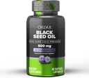 ORZAX Black Seed Oil Cold Pressed 100% čisté 124; Non- GMO - bohatý na Omega 3 6 9 & Thymoquinone Oil 124; Black Cumin Nigella Sativa Oil pro imunitní podporu, vlasy, kůže, obličej (500 mg - 90 Softgel Kapsle)