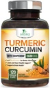Kurkumin dodatek 2600mg - 95% kurkuminoidy s organickou kurkumou & BioPerine Black Pepper Extract pro nejlepší absorpci, přírodní veganská společná podpora, Non- GMO, Lahvička v USA - 120 Kapsle