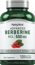 Piping Rock Berberine HCL dodatek 124; 500mg FLAVIS 124; 120 kapslí 124; Barberry Extract FLAVIS 124; Non- GMO, gluten zdarma