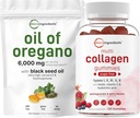 Micro Ingredients Oregano Softgels 6 000 mg Per Serving & Multi Collagen Peptides Gummies Bundle Pack 124; 4X Strength Carvacol & Thymoquinon IR 124; Type I, II, III, V, X Protein