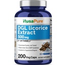 NusaPure DGL Licorice Extract 500 mg 200 Veggie Kapsle (Vegan, Non- GMO)