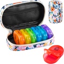 Serfeymi Týdenní Travel Pill Organizátor 2 Times A Day PM Upgraded Rainbow Pill Box 7 Day with Portable Zipper Canvas Pill Case, Medicína Organizátor pro pilulky, Vitamíny, Rybí oleje - Bloom 01